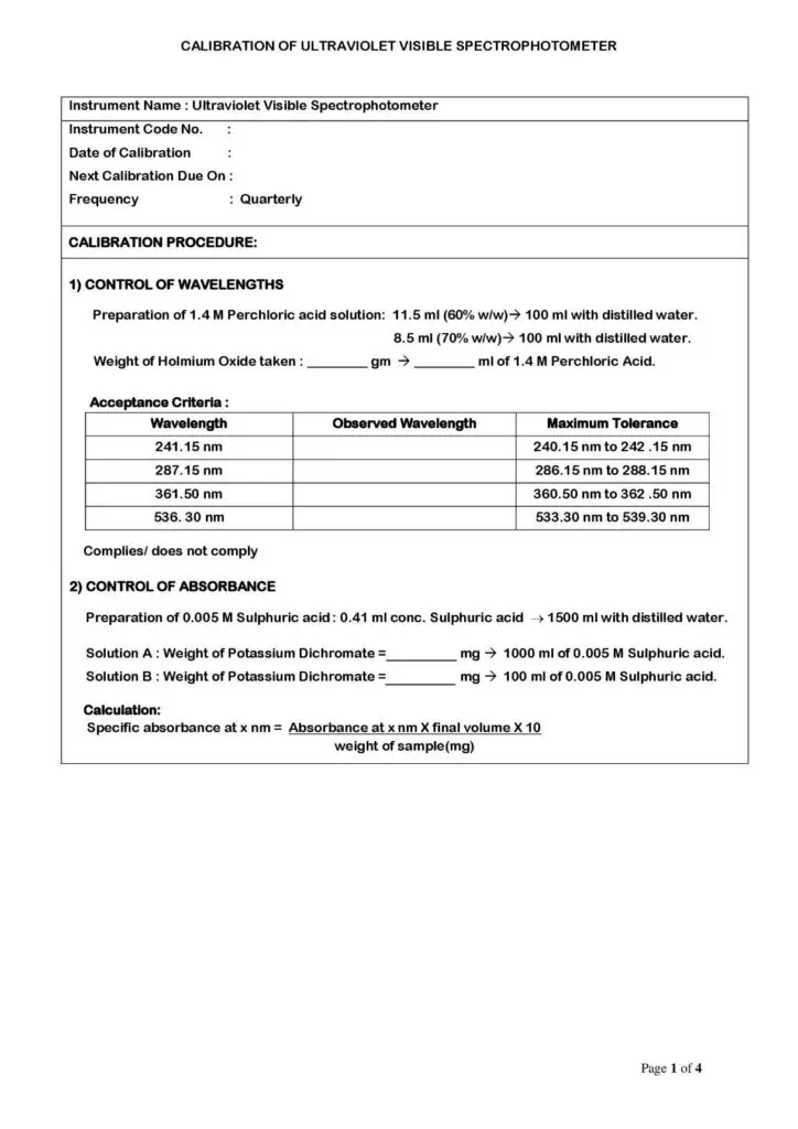 Calibration of Ultraviolet Visible Spectrophotometer SOP PharmaBlog